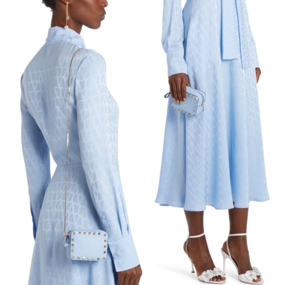 Valentino Garavani Mini Rockstud Leather Crossbody Bag Card Case Light Blue NEW - Picture 3 of 17